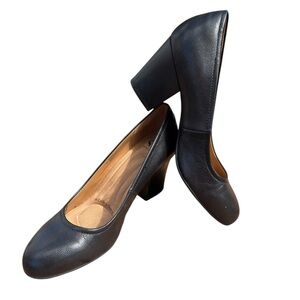 SÖFFT Black Leather Block Heel Pumps 9M Round Toe Comfort Career Professional